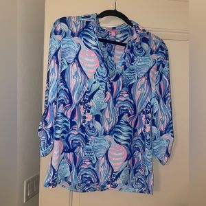 Lilly Pulitzer Everglades Top, Twilight Blue Scale Up, X-Small, NWT